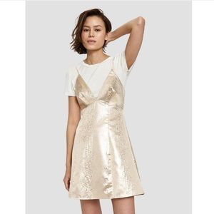 NWOT Farrow Pink Champagne Metallic Snakeskin Spaghetti Strap V Neck Dress